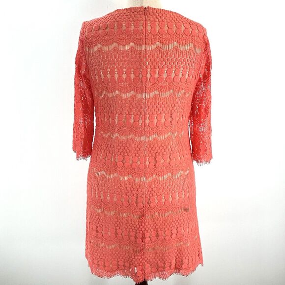 Jessica Howard Dress 16 Coral Midi Shift Lace Preppy Boho 3/4 Sleeve Career Work - Picture 7 of 9
